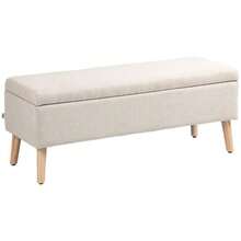 Upholstered Bench With Storage 110 X 39 X 45 Cm In Beige With Linen Look For Hallway, Bedroom, Living Room, Made Of Rubberwood - Beige - View 1