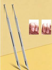 1pc Double-Ended Long Nail Cuticle Pusher, Shiny Silver Round Steel Pusher, Ring-Shaped Exfoliating Steel Scraper, Diamond Anti-Slip Handle For Stable Grip, Ring-Shaped End For Cleaning Nail Surface And Slanted Edge For Pushing Up Cuticle Dead Skin, Suitable For Home Nail DIY, Salon Hand Care, Short Video Nail Styling, Daily Makeup Matching - Multicolor - View 9
