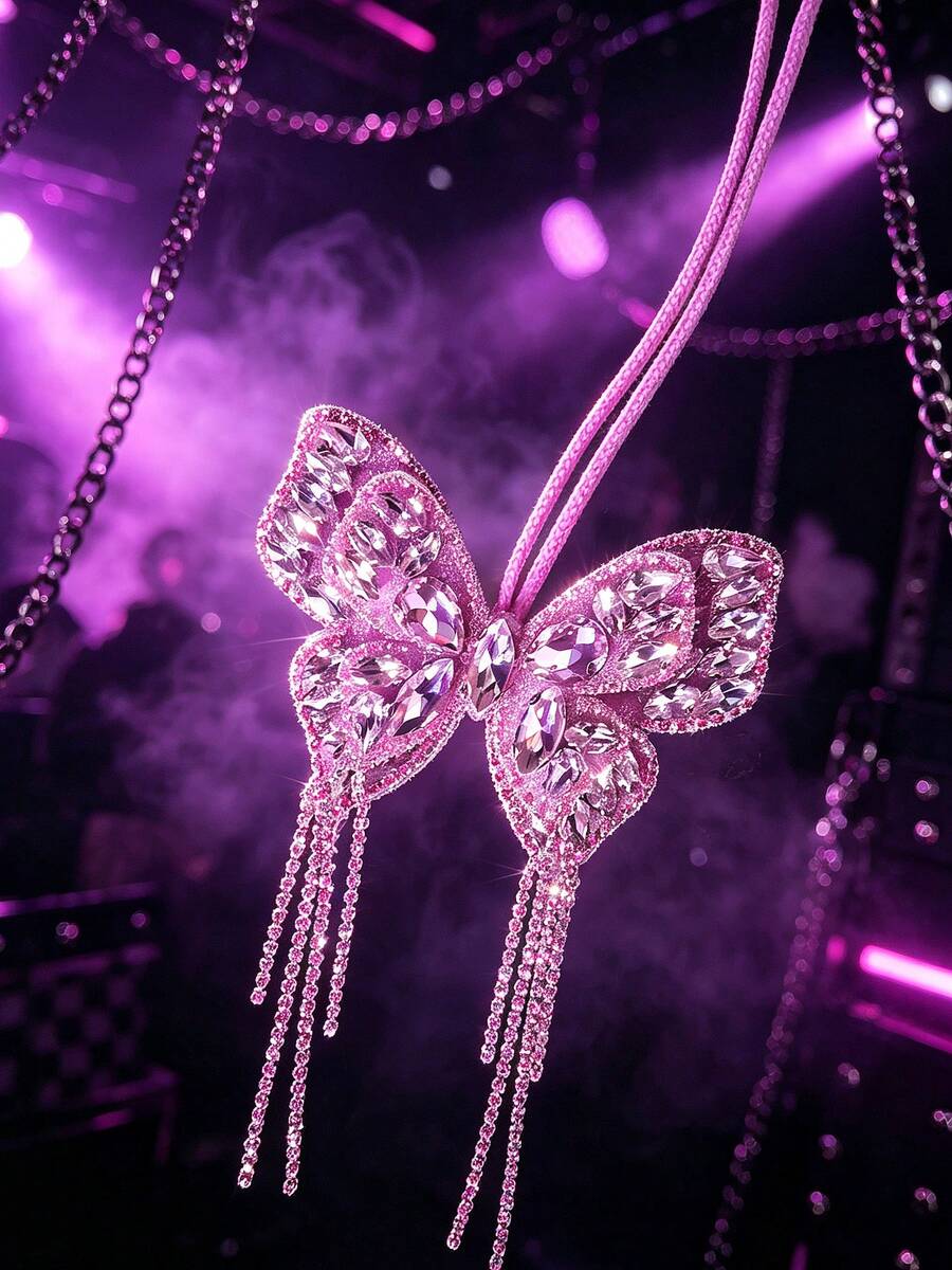 1 pieza Colgante de bolso con mariposa de cuentas cosidas a mano con strass, decoración de estilo gótico para fiesta, adecuado para estilo de fiesta, decoración de bolso de estilo gótico - Rosa - Ver 1