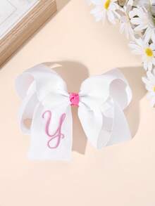 1件裝 26字母白色蝴蝶結髮夾，刺繡粉色26字母髮夾，時尚女孩髮飾，派對禮物，學校用品 - 白色 - 查看 17