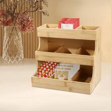 Bamboo Tea Bag Organizer, Tea Bag Storage Box With Divided Compartments, Space-Saving Tea Storage Container For Countertop, Home, Kitchen & Office Pantry - 木質色 - 查看 6