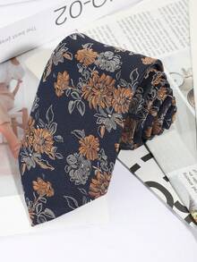 1pc High Density Vintage Floral Print Narrow Tie, Elegant Flower Pattern Decorated Tie, Unisex Casual & Formal Shirt Accessory - Multicolor - View 3