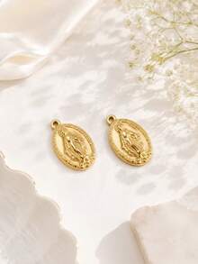 2/5pcs Stainless Steel 18K Gold Plated Vintage Virgin Mary Pendant Set, Retro Fashion Exquisite Versatile Pendant, Handmade Collarbone Chain, Mini Earrings, Daily Commute, Worship Wear Accessories - Multicolor - View 10
