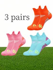 3 Paar Damen Farbblock Polka Dot Slip-On Kurzsocken, rutschfeste Fersen-Seitenstreifen Tennis Sportsocken, atmungsaktive schweißabsorbierende Lässig Kurzsocken - Verschiedenfarbig - Übersicht 10