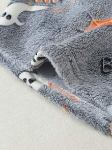 Women's Cute Halloween Ghost Glow-In-The-Dark Flannel Pajama Set, Fuzzy Vest + Shorts, UV Sensitive - Grey - View 6