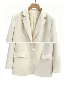 Women's Autumn/Winter Solid Color Fashion Commute Oversized Padded Shoulder Single-Breasted One-Button Long Sleeve Blazer Jacket With Lining - Apricot - View 7