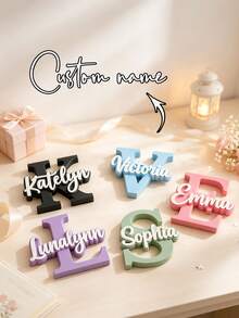 1pc Customized 3D Printed Nameplate Decor - Personalizable Name/Text/Initial, Suitable For Birthday, Wedding, Graduation Gifts, Can Be Used As Office, Home Desktop Decoration Customized Nameplate - Plastic Material, Also Can Be Used As Table Centerpiece, Back To School Gift - Black - View 5