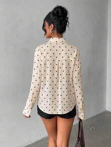 Casual Versatile Polka Dot All-Over Print Collared Double-Breasted Women's Shirt, Spring/Summer New Style, Suitable For Commuting And Daily Wear - Champagne - View 2