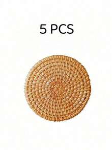 1pc/5pcs Round Woven Rattan Heat-Resistant Coasters, Heat-Resistant Pot Mats, Suitable For Kitchen And Dining Room. Wooden Storage Tea Set Accessories, Suitable For Valentine's Day, Wedding, Birthday And Other Occasions. - Multicolor - View 9