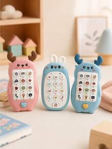Guitar Shaped Baby Music Phone Toy, Multi-Function Early Education Sound Toy, 3-Color Interactive Play Toy For Toddlers, Baby Birthday Gift - Multicolor - View 1