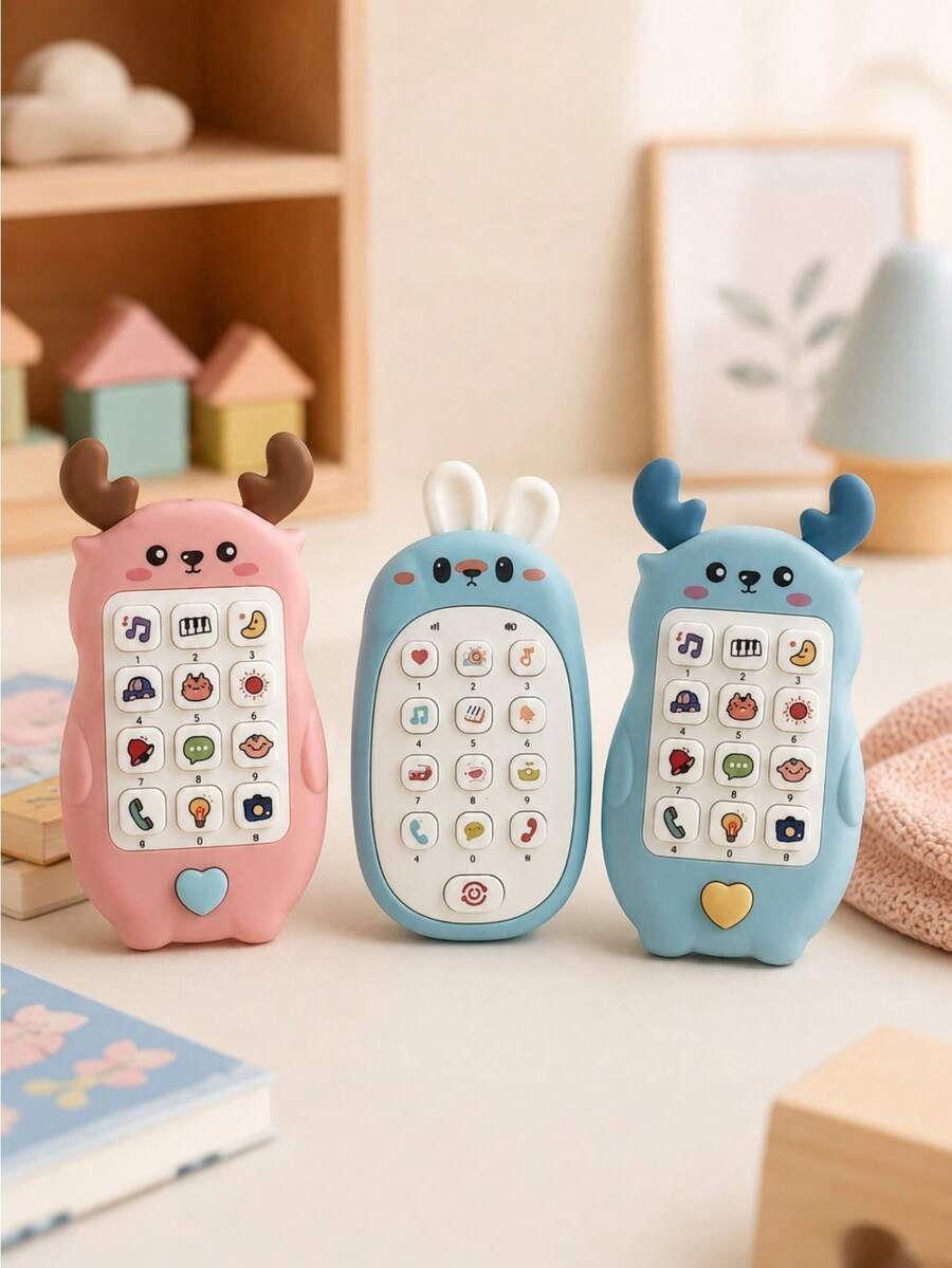 Guitar Shaped Baby Music Phone Toy, Multi-Function Early Education Sound Toy, 3-Color Interactive Play Toy For Toddlers, Baby Birthday Gift - Multicolor - View 1