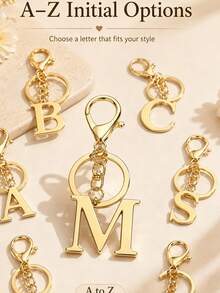 Gold-Plated Letter Keychain, A-Z Letter Key Ring With Heart, Personalized Metal Keychain Designed For Women, Perfect Accessory - Multicolor - View 3