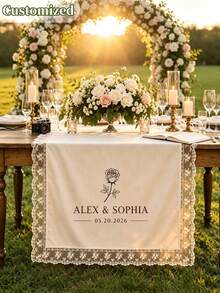 Camino de mesa de encaje personalizado para boda, se puede imprimir el nombre, adecuado para decoración de mesa de boda, cumpleaños o fiesta, decoración del hogar, mesa principal de recién casados, recepción de boda y regalo de aniversario - Multicolor - Ver 7