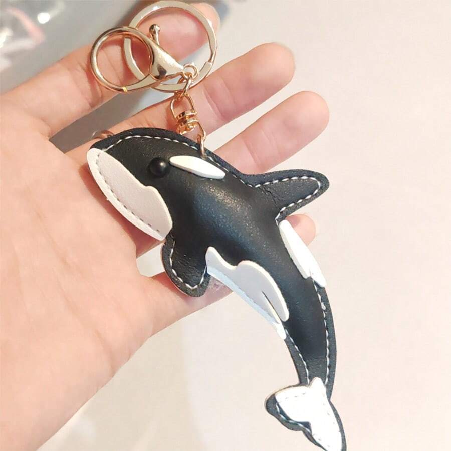 Summer Popular Cartoon Cute PU Leather Marine Creature Shark Keychain Car Clothing Indoor Handbag Backpack Decoration Pendant Friend Brother Birthday Gift - A - View 1