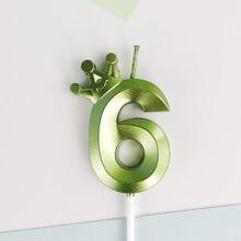 HIBIRTH 1pc Green Crown Number Candle Cake Decoration, Number 0-9 Candle, Indoor Wish Number Candle, Birthday Party Celebration Baking Plug-In - View 15