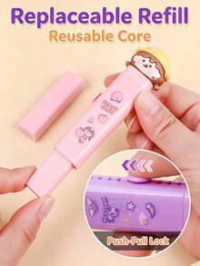 4pcs Capybara Themed Retractable Erasers | Cartoon Multi-Color Design, Push-Pull Structure | High-Quality Pencil And Pen Erasers | No Residue, Easy To Store - Multicolor - View 7