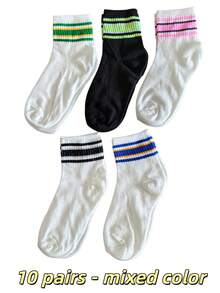 5/10 Pairs Assorted Striped Outdoor Sports Socks, Breathable Mid-Calf Socks, Women's Multi-Functional Stackable Socks, Opaque Socks - Multicolor - View 8