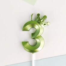 HIBIRTH 1pc Green Crown Number Candle Cake Decoration, Number 0-9 Candle, Indoor Wish Number Candle, Birthday Party Celebration Baking Plug-In - View 16
