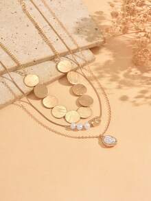 3pcs/Set Vintage Elegant Round & Asymmetric Faux Pearl Pendant Necklace Set, Minimalist Style Women's Neck Jewelry, Suitable For Daily Wear And Date Party - Multicolor - View 3