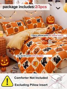 2/3pcs Halloween Print Duvet Cover Set, Button Closure Duvet Cover, Includes 1 Duvet Cover And 1/2 Pillowcases, No Duvet Insert, Suitable For Single/Double/Queen/King All Sizes, Home School Dorm Bedding, Machine Washable - Multicolor - View 4