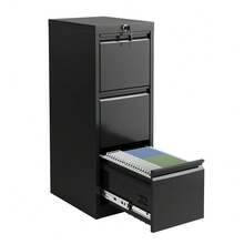 Mueble oficina archivero acero 3 cajones con candado para documentos A4 F4 Letter Legal, guardado  y ordenado de archivos - Negro - Ver 5