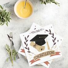100/60/20pcs 13 * 13 Inch Disposable Graduation Season Party Napkins, Graduation Caps And Scroll Patterns, With The Word "Congratulations", Used For Graduation Season Parties, Graduation Celebrations, Family Gatherings, And Restaurant Decorations - Apricot - View 8
