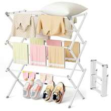 Tucorresi Tendedero Plegable para Ropa: Tendedero Plegable retractil Pared de Acero Inoxidable Soporte Tendedero Ahorra Espacio para Interiores y Exteriores Expandible de 3 Niveles 104x37x76 cm - Blanco - Ver 2