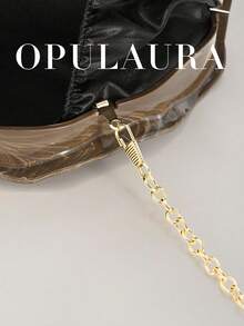 OpulAura 歐美時尚復古貝殼造型休閒紋理金屬色方型手拿包，不對稱設計手提包，磁吸開合，適合派對、婚禮、舞會、晚宴、女性生日派對及舞會聚會 - 咖啡 - 查看 7