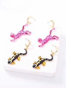 1 Pair Fashionable Exquisite Creative Pink Leopard Climbing Tiger Ear Drop Earrings, Elegant Sweet Cool Women's Style For Party, Daily Wear And Outings - Sweet & Edgy Animal Earring - View 5