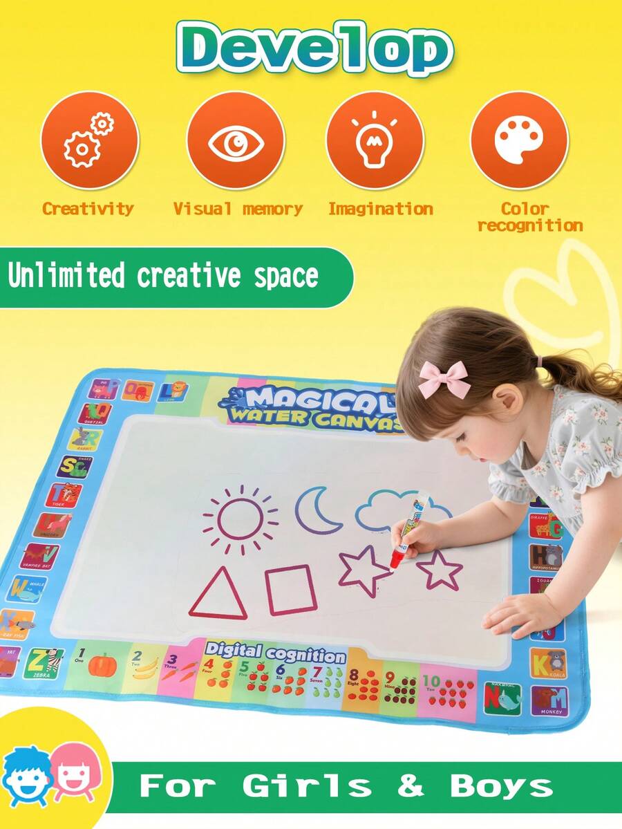 لوحة مائية للأطفال، لعبة تعليمية مبكرة للتعلم الحساب والرسم، لعبة رسم قابلة لإعادة الاستخدام بالماء، هدية العودة إلى المدرسة، ، هالوين، عيد الميلاد، هدية مفاجأة عيد الميلاد الأول للبنات - متعدد الألوان - مشاهدة 1