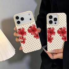 1 buah Casing Ponsel TPU Bahan Motif Bunga Hibiscus Merah Polkadot Cerah Kompatibel Dengan iPhone 17 Pro Max/17/16 Pro Max/15/13/12/11/ S20 FE/A15/S24/A55/ Note 11/Note 12/Note 13 Pro Pelindung Ponsel Soft Shell Anti-Jatuh Cakupan Penuh - Putih - View 5