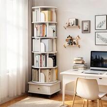 6-Tier Rotating Bookshelf, 360° Rotating Round Shelf With Wheels And Drawer - 5Pcs - 查看 2