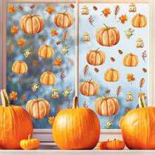4pcs Autumn Pumpkin Window Stickers, Autumn Maple Leaf Pine Cone Mushroom Window Stickers, Double-Sided Thanksgiving Harvest Glass Decals, Suitable For Home Decor - Multicolor - View 5