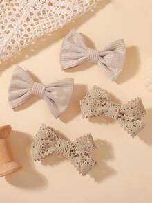 4pcs Fresh Style Children's Bow Hair Clips, Holiday Party Girls Ponytail Hair Accessories, Travel Style - Brown - View 7