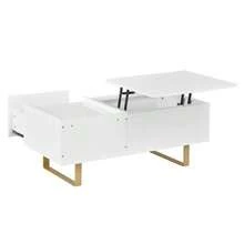 Height-Adjustable Coffee Table, MDF Coffee Table With Storage And High-Gloss Finish, Coffee Table With Drawer And Iron Legs, Modern Living Room Table - White - View 11