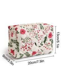 Quilted Floral Hair Dryer Storage Bag, Cute Solid Color Fluffy Makeup Bag, Internal Compartment Fixed Design, Curling Iron Storage Bag, Hair Clip Storage Bag, Makeup Bag, Jewelry Storage Bag, Travel Zipper Small Bag, Multi-Functional Storage Bag With Handle, Hair Dryer Holder, Hair Styling Tool Storage Bag, Styling Tool Bag, Portable Travel Storage Bag, Suitable For Cosmetics, Skincare Products, Curling Irons - Rose-red Flowers - View 12
