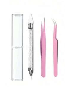 4/3pcs Rhinestone Inlaid Tool Set, Rhinestone Application Tool, Nail Art Supplies, Nail Accessories, Nail Drill Accessories, Nail Art Tools, Includes 2 Double-Ended Rhinestone Pens And 2 Tweezers, Craft Materials, (Rhinestone Pen With Storage Box) For Rhinestone Decoration - Multicolor - View 9