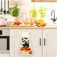 1/2PCS Halloween Black Cat Ghost Pumpkin Hand Towels, Soft & Absorbent, Machine Washable & Fade-Resistant. Perfect For Hands, Kitchen, And Tea Bars. Halloween Kitchen Accessories. - Multicolor - View 5