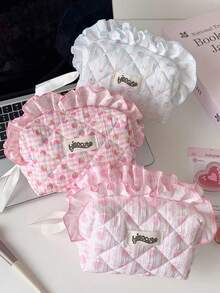 1 pieza Bolsa de maquillaje con estampado floral y decoración de encaje, organizador de cosméticos de gran capacidad, bolsa de aseo portátil para viajes, bolsa de almacenamiento de productos para el cuidado de la piel, esencial de viaje. - Multicolor - Ver 3