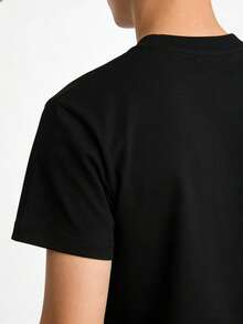 Unisex Daisy Print Cycling T-Shirt - Short-Sleeved, Round Neck, Casual Top With Daisy Pattern, Machine Washable, N - 黑色 - 查看 3