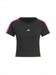 Adidas 三葉草女子短版波浪邊運動修身短袖T卹 - 黑色 - 查看 6