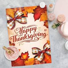 2/4/48pcs Autumn Series Thanksgiving Maple Leaf Plaid Hat Pattern Printed Kitchen Towels - Super Soft, Highly Absorbent Polyester Tablecloths And Hand Towels, Perfect For Holiday Decor, Kitchen Decor, Party Decor - Multicolor - View 9