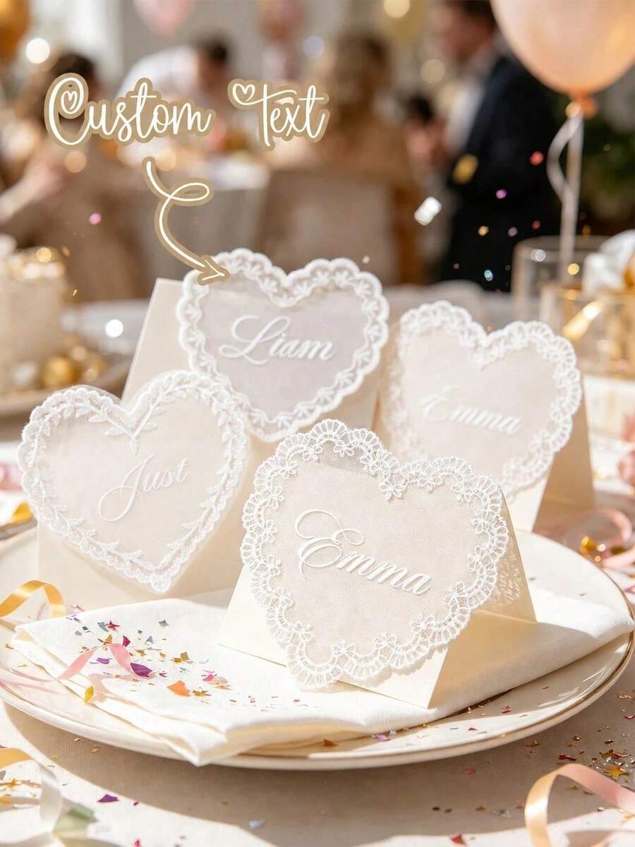 Customized Placemats, Customizable Name Placemats & Coasters, Personalized Transparent Lace Place Cards, Personalized Bride Name & Date Lace Applique, Wedding Transparent Name Cards, Exquisite Banquet Table Decor, Wedding Table Setting - Multicolor - View 1