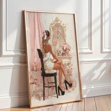 1pc Frameless Girly Glamour Wall Art Canvas Poster Print, Elegant Feminine Beauty Minimalist Aesthetic Room Decor, Whimsical Portrait Painting For Bedroom, Living Room, Modern Home Decoration, Room Decor Bedroom, Prints For Wall, Best Gift Choice - Multi-color - View 4