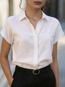 Japanese Short Sleeve Summer Viscose Women's Shirt - White - View 1