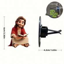 2D Flat Jesus Reading Book Car Air Vent Clip - Random Scent, Acrylic Cartoon Decor, Interior Accessory, Great Holiday Gift - A - View 6