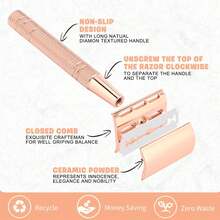 Reusable Women's Razor, Rose Gold Double Edge Safety Razor, Blade Not Included - Safety Razor - View 2
