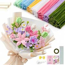 785Pcs Pipe Cleaner Flower Kit–Chenille Stems Pipe Cleaners,Stamens,Floral Stems,Floral Tape,Ribbon,Wrapping Paper,Video Tutorial. Beginner-Friendly.Perfect DIY Bouquet Making,Home Decor,Craft Projects.Great Gifts For Mother's Day,Valentine's Day - All-in-one Set - View 11