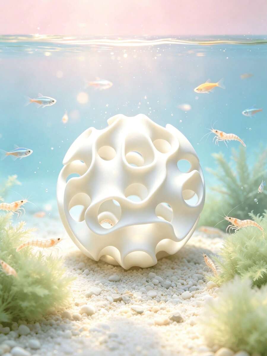 彎曲穿孔球形水族躲避屋，光滑材質適用於魚類與蝦類，多通道洞穴結構，小型魚蝦繁殖庇護所，創意魚缸裝飾