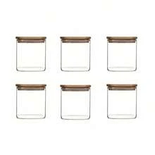 6/12 Sets, Premium Transparent Stackable Square Glass Storage Jars, Heat-Resistant Silicone Glass Bottles With Airtight Bamboo Lids, Wide Mouth Moisture-Proof Fresh-Keeping Kitchen Food Containers, Perfect For Home Storage Of Grains, Cereals, Coffee, Snacks, Dried Fruits And Daily Food Storage Tools. - Clear - View 10